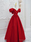 Red V Neck Satin Long Prom Dress, Red Formal Evening Dresses