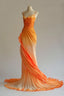 Retro A Line Spaghetti Straps Orange Ombre Chiffon Long Evening Dress Prom Dress