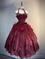 Retro Ball Gown Halter Burgundy Party Dress Prom Dresses Evening Dress