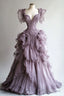 Retro Ball Gown Sweetheart Layers Lilac Tulle Party Dress Long Prom Dresses Evening Dress