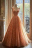 Retro Ball Gown V Neckline Sequin Party Dress Long Prom Dress Evening Dress