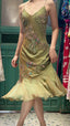 Retro Elegant Olive Green Deep V Backless Cross-Beaded Chiffon Long Prom Dress Evening Dress
