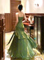 Retro Green Mermaid Straps Long Satin Party Dress, Green Satin Evening Dress Prom Dress