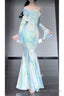 Retro Mermaid Off The Shoulder Floral Long Sleeves Party Dresses Birthday Outfits