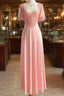 Retro Pink Long Bridesmaid Dress Lace Prom Dress