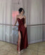 Retro Sheath Spaghetti Straps Burgundy Satin Long Party Dress Prom Dress