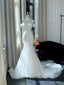 Retro White Mermaid Off-The-Shoulder Herringbone Lace Tulle Wedding Dress With Train