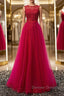 Round Neck Burgundy Beaded Prom Dress, Wine Red Beaded Formal Evening Bridesmaid Dress