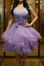 Round Neck Purple Lace Short Prom Dress, Lilac Lace Homecoming Dress, Purple Formal Evening Dress