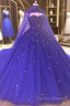 Royal Blue Beaded Sparkle Tulle Ball Gown Formal Dress, Blue Wedding Party Dress