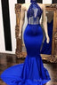 Royal Blue Halter Sleeveless Lace Beading Mermaid Long Prom Dresses