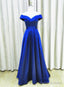 Royal Blue Satin A-line Simple Off Shoulder Prom Dress, Blue Bridesmaid Dress