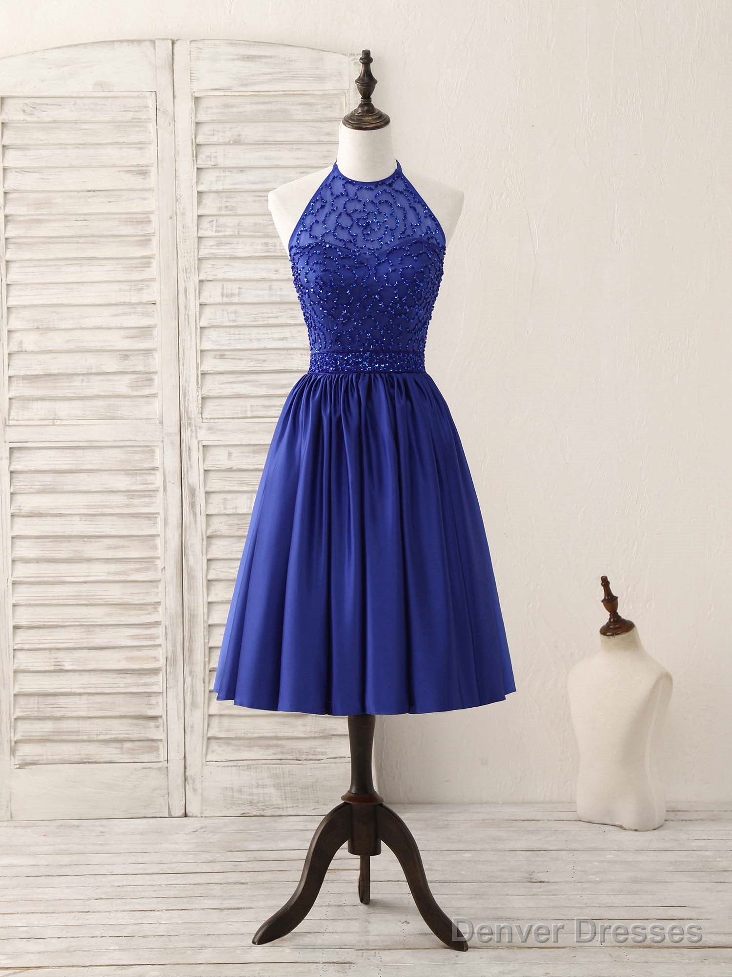 Simple Satin Two Piece Short Royal Blue Homecoming Dress PD309 main image 1