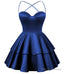 Royal Blue Satin Homecoming Dress Sweetheart Neck Tiered Short Graduation Dresses