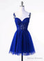 Royal Blue Tulle with Lace Applique Short Formal Dress, Royal Blue Homecoming Dress