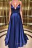Royal Blue V Neck Backless Satin Long Prom Dress, Royal Blue Formal Dress, Backless Royal Blue Evening Dress