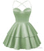 Sage Green Satin Homecoming Dress Sweetheart Neck Tiered Short Graduation Dresses