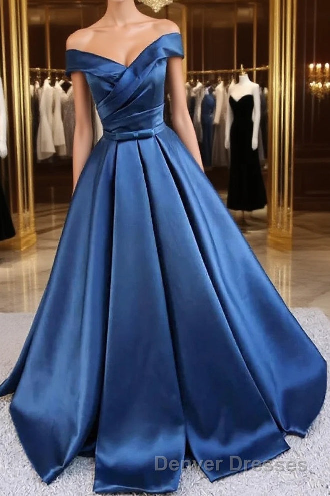 Prom Dress Types, Satin A-line Off-the-Shoulder Evening Dresses,Elegant