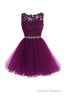 Scoop Short Grape Homecoming Dress Mini Graduation Dress