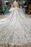 Gorgeous Lace Appliques Tulle Long Sleeves Monarch Train Ball Gown Wedding Dresses