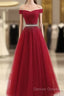 Sequins Burgundy Long Off The Shoulder Prom Dress