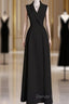 Sexy A Line Black Satin Party Dress Long Prom Dress