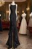 Sexy A Line Long Senior Chiffon Black Prom Dress Formal Dress