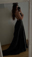 Sexy A Line Spaghetti Straps Black Long Prom Dress