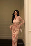 Sexy A Line Square Neckline Long Sleeves Pink Floral Prom Dresses Birthday Outfits Evening Gown