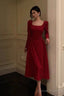 Sexy A Line Square Neckline Red Velvet Prom Dresses Birthday Outfits Evening Gown