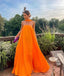 Sexy A Line Strapless Chiffon Organge Long Prom Dress