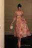 Sexy A Line V Neckline Long Sleeves Pink Floral Prom Dresses Birthday Outfits Evening Gown
