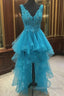 Sexy Asymmetrical V-Neck Tulle Prom Dress