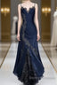 Sexy Bodycon Mermaid Straps Long Navy Blue Lace Prom Dress Party Dress