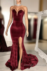 Sexy Burgundy Velvet Wedding Guest Dress V Neck Mermaid Prom Dress