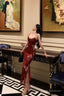 Sexy French Mermaid Spaghetti Straps Burgundy Prom Dresses Birthday Outfits Evening Gown