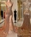 Sexy Gold Sequin Spaghetti-Straps Slit Prom Dress