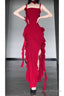 Sexy High Low Spaghetti Straps Christmas Dress Red Prom Dresses Birthday Outfits