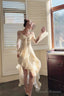 Sexy High Low V Neckline White Lace Ruffles Long Evening Dress Lace Prom Dresses