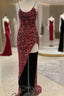 Sexy Iridescent Burgundy Sequin Prom Dress Straps Glitter Evening Dress Uk