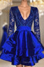 Sexy Long Sleeve Cocktail Dress,Royal Blue Homecoming Dress