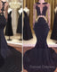 Sexy Mermaid Lace Black Gold Prom Dress
