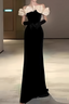 Sexy Mermaid Off The Shoulder Black Velvet Floor Length Prom Dress
