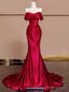 Sexy Mermaid Off The Shoulder Satin Red Floor Length Evening Dress Prom Dresses
