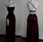 Sexy Mermaid One Shoulder Floor Length Burgundy Backless Evening Dress Prom Dress
