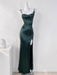 Sexy Mermaid Sleeveless Green Satin Long Prom Dress