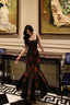 Sexy Mermaid Spaghetti Straps Floral Black Prom Dresses Birthday Outfits