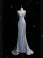 Sexy Mermaid Spaghetti Straps Sequin Silver Evening Gowns Long Prom Dress