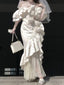 Sexy Mermaid Square Neckline Short Sleeves WomenS Engagement Dress Vacation Dresses Birthday Dress With Flowers