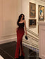 Sexy Mermaid Strapless Ombre Burgundy Satin Slit Long Prom Dresses Birthday Outfits